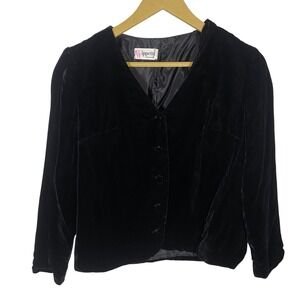 Vintage Black Crushed Velvet Cropped Button Up Blazer Size 9/Women's Medium